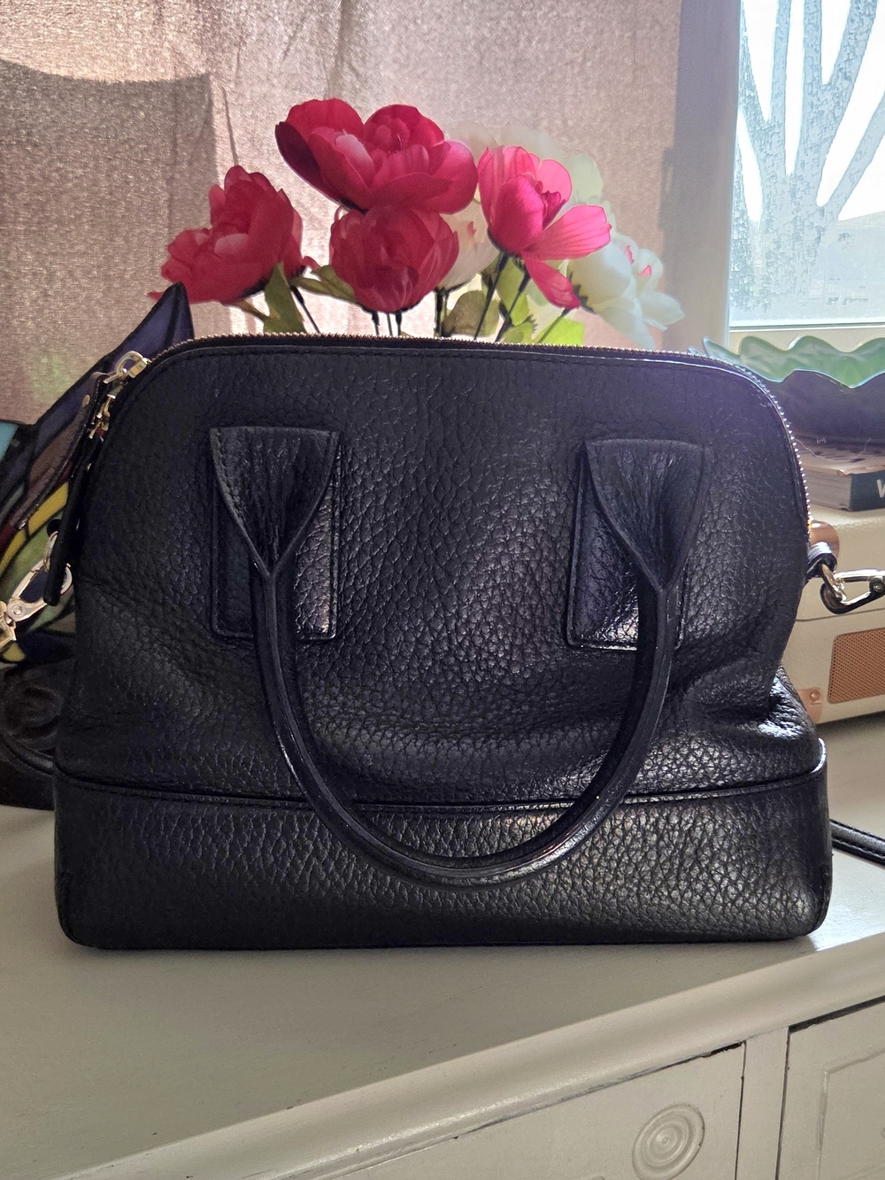 Kate Spade Black Pebbled Leather Satchel with Crossbody Strap - Picture 2 of 7